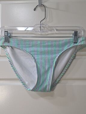 Exhilaration Seersucker Bikini Bottoms in Blue, Green & White - Medium